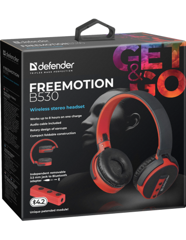 FREEMOTION B530, CUFFIE BLUETOOTH 4.2, NERO/ROSSO