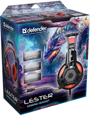 LESTER, Cuffie Gaming con Microfono, LED Rosso (2x3,5)mm-jack USB(alim)