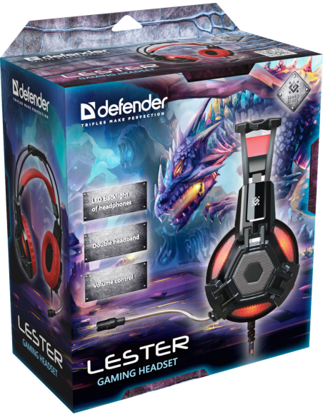 LESTER, Cuffie Gaming con Microfono, LED Rosso (2x3,5)mm-jack USB(alim)