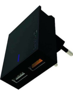 23W Slim travel charger, 2x USB, QC 3.0 Nero