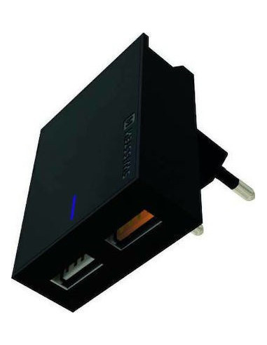 23W Slim travel charger, 2x USB, QC 3.0 Nero