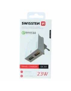 23W Slim travel charger, 2x USB, QC 3.0 bianco 2