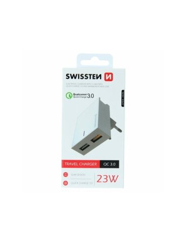 23W Slim travel charger, 2x USB, QC 3.0 bianco