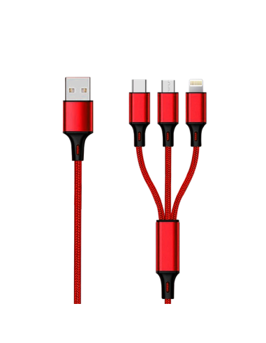 1,50 mt Cavo Multi 3in1 USB/microUSB+Lightning+Type-C Tessuto Rosso