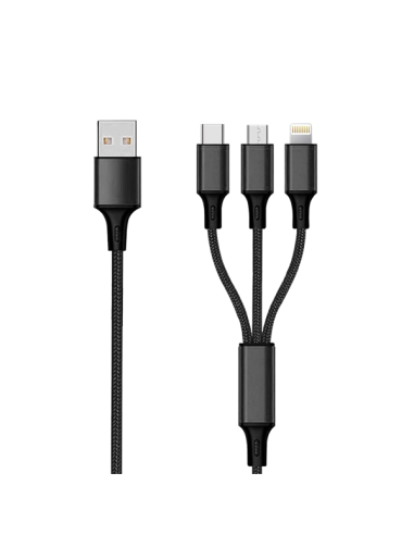 1,50 mt Cavo Multi 3in1 USB/microUSB+Lightning+Type-C Tessuto Nero