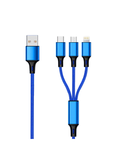 1,50 mt Cavo Multi 3in1 USB/microUSB+Lightning+Type-C Tessuto Blue