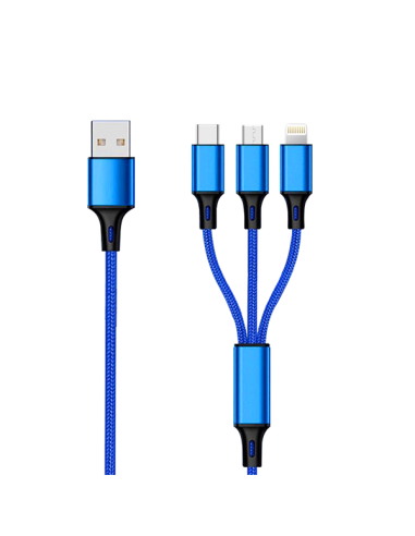 1,50 mt Cavo Multi 3in1 USB/microUSB+Lightning+Type-C Tessuto Blue