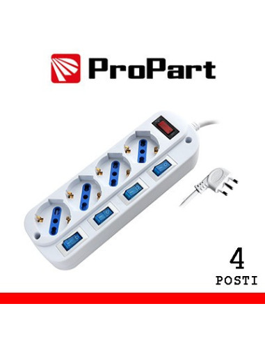 Multipresa 4pos bipasso/schuko spina16A +interr. multipli