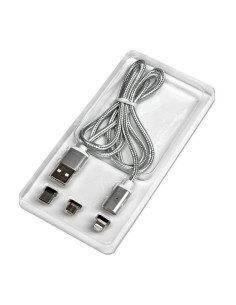 1,00 mt cavo da USB A/M (2.0) a USB (typ C+lightning+microUSB), silver, magnetic ends 2